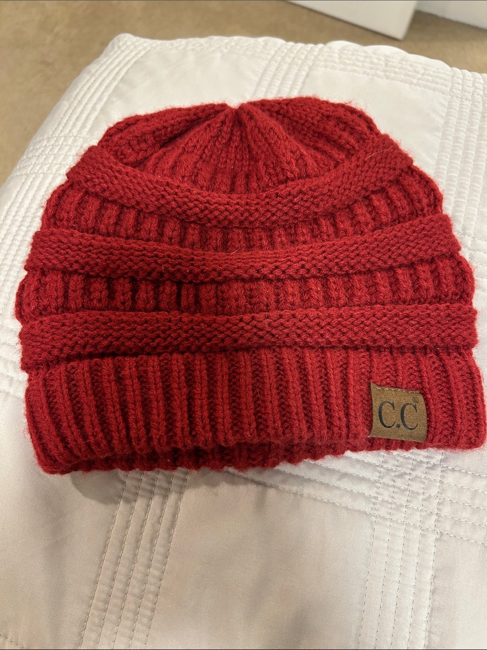 C.C woman’s  Red Knit Ribbed Beanie